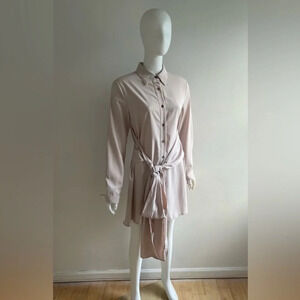Amy Enjoy Life Long Sleeves Collar Neck Beige Ivory Nude Shirt Dress S NWT